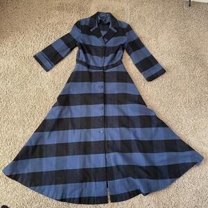 J. Peterman Blue Black Stripe Flannel Shirt Dress 100% Cotton sz 6